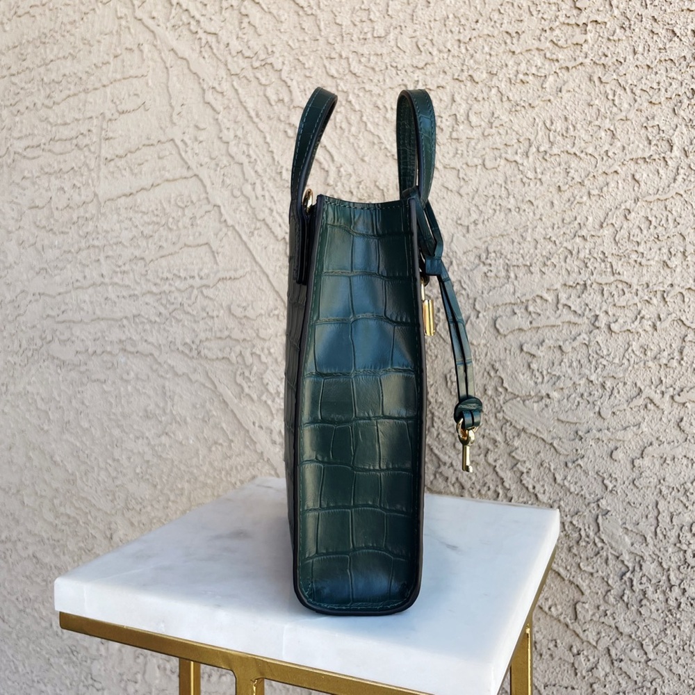 MARC JACOBS Dark Green Croc Embossed Leather Mini Crossbody Micro Tote Bag - Picture 6 of 15